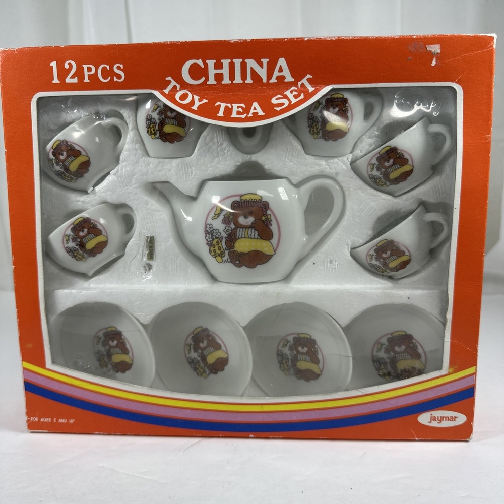 Vintage 1970's Childs Porcelain Jaymar Teddy Bear Tea Set  12 pc.